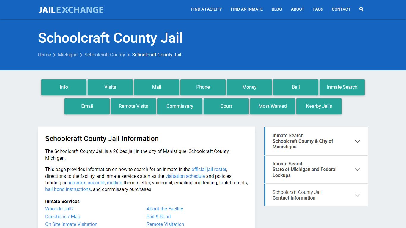 Schoolcraft County Jail, MI Inmate Search, Information