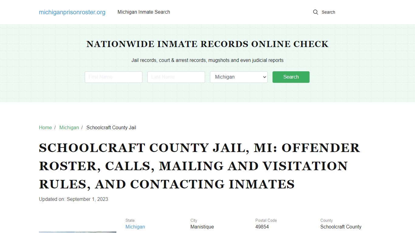 Schoolcraft County Jail, MI: Inmate Search, Visitation & Contact Info