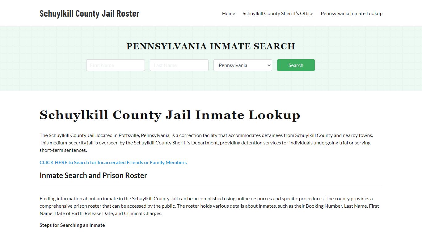 Schuylkill County Jail Roster Lookup, PA, Inmate Search