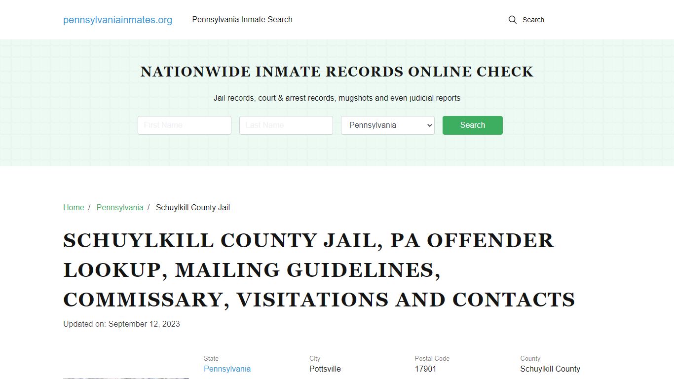 Schuylkill County Jail, PA: Inmate Search Options, Visitations, Contacts