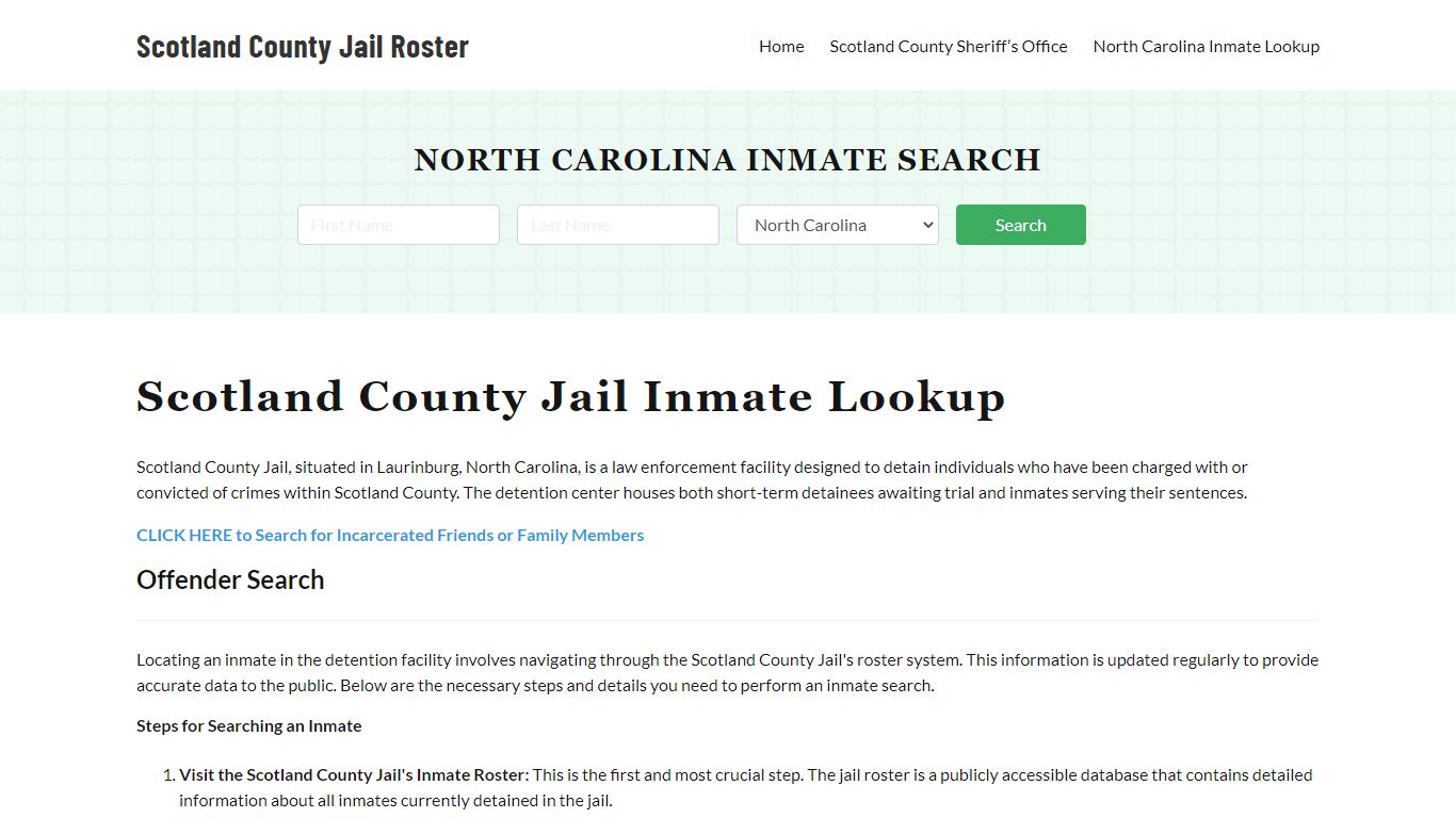 Scotland County Jail Roster Lookup, NC, Inmate Search