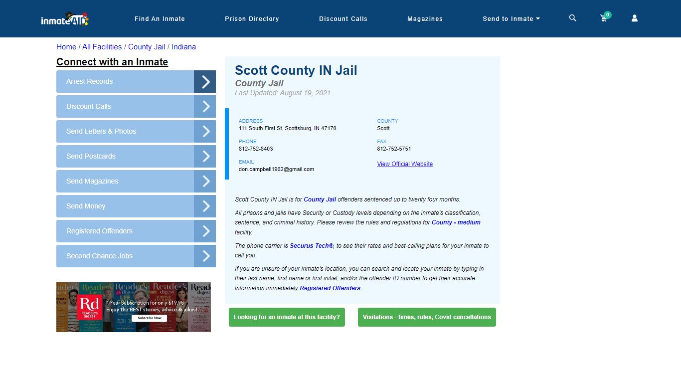 Scott County IN Jail - Inmate Locator - Scottsburg, IN