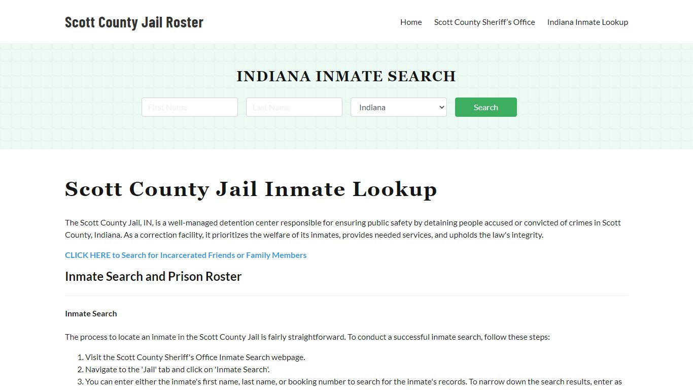 Scott County Jail Roster Lookup, IN, Inmate Search