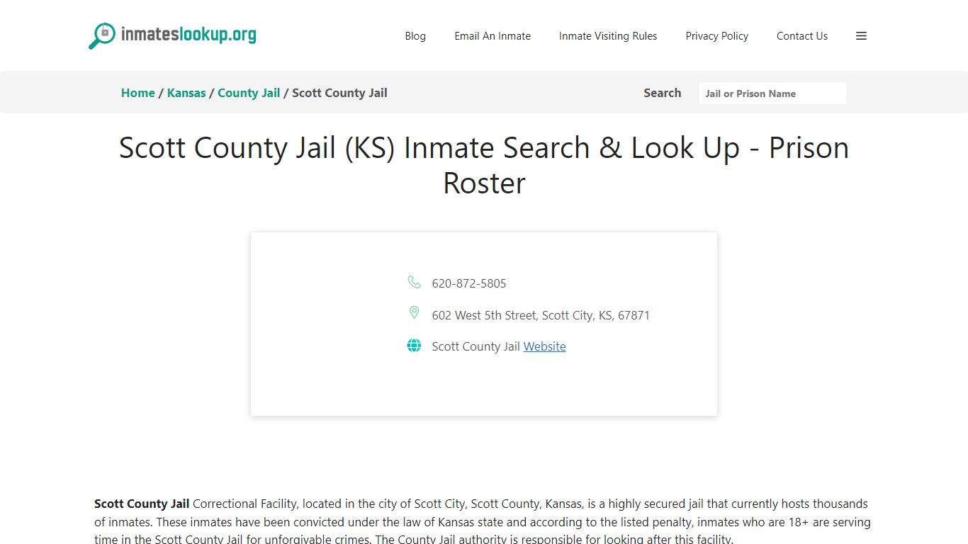 Scott County Jail (KS) Inmate Search & Look Up - Prison Roster