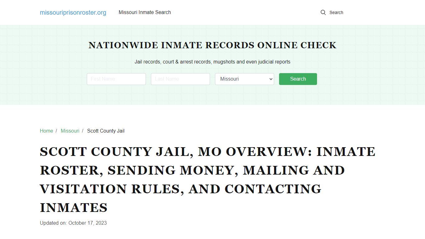 Scott County Jail, MO: Offender Lookip, Visitations, Contact Info