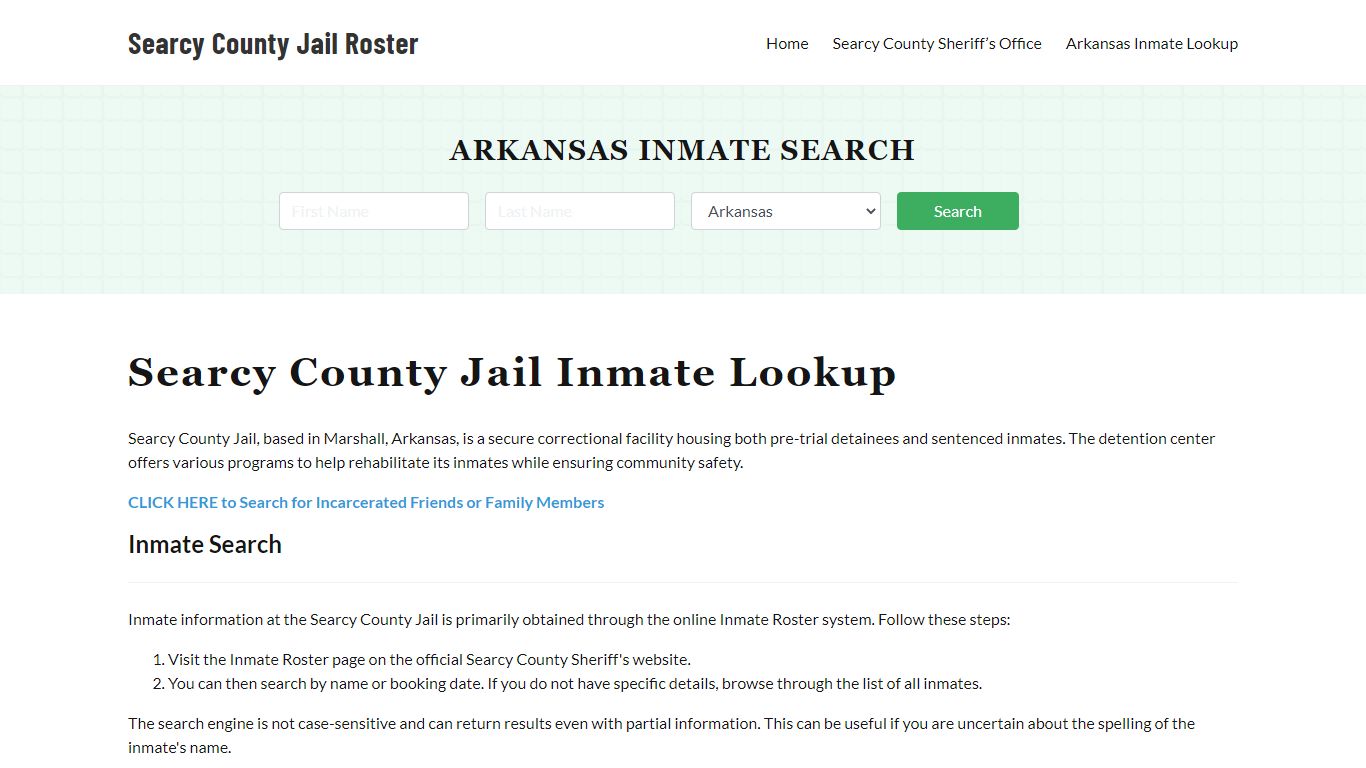 Searcy County Jail Roster Lookup, AR, Inmate Search