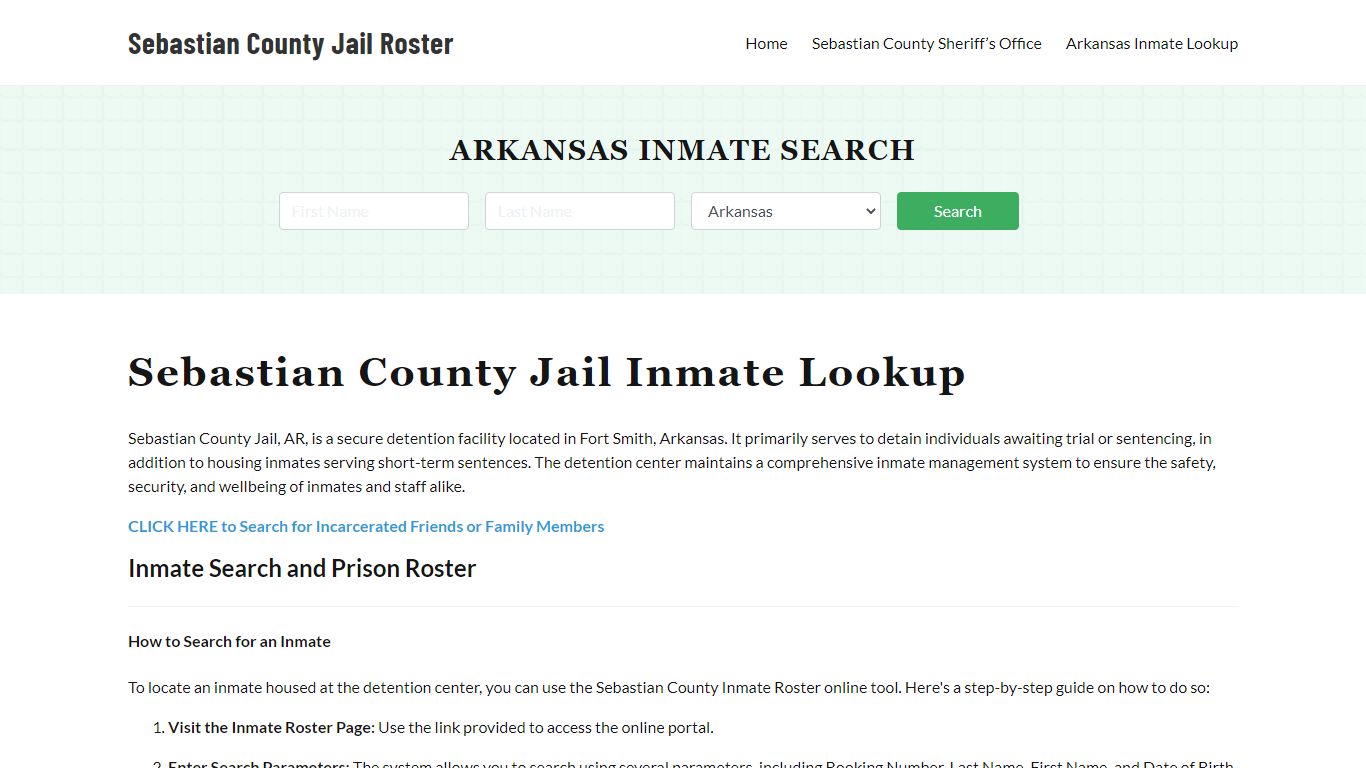 Sebastian County Jail Roster Lookup, AR, Inmate Search