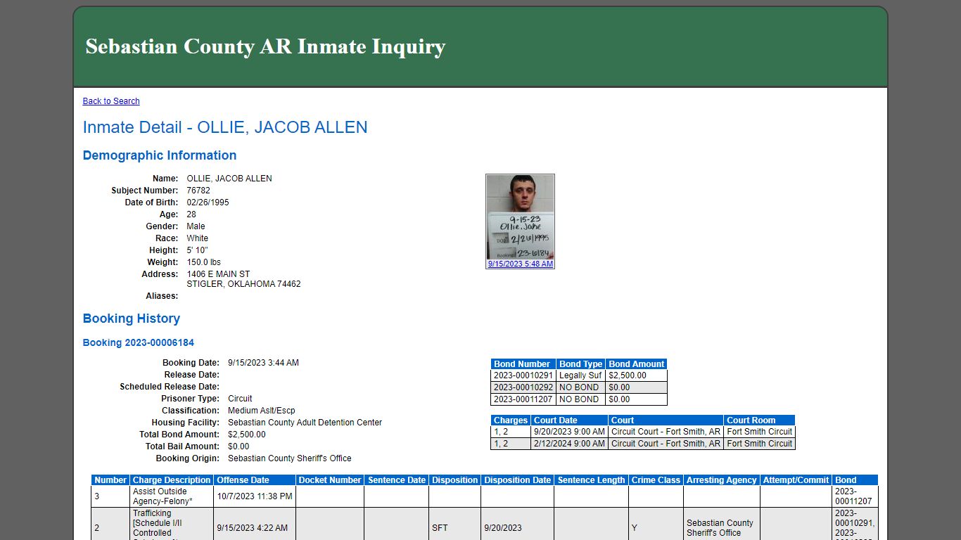 Inmate Detail - OLLIE, JACOB ALLEN