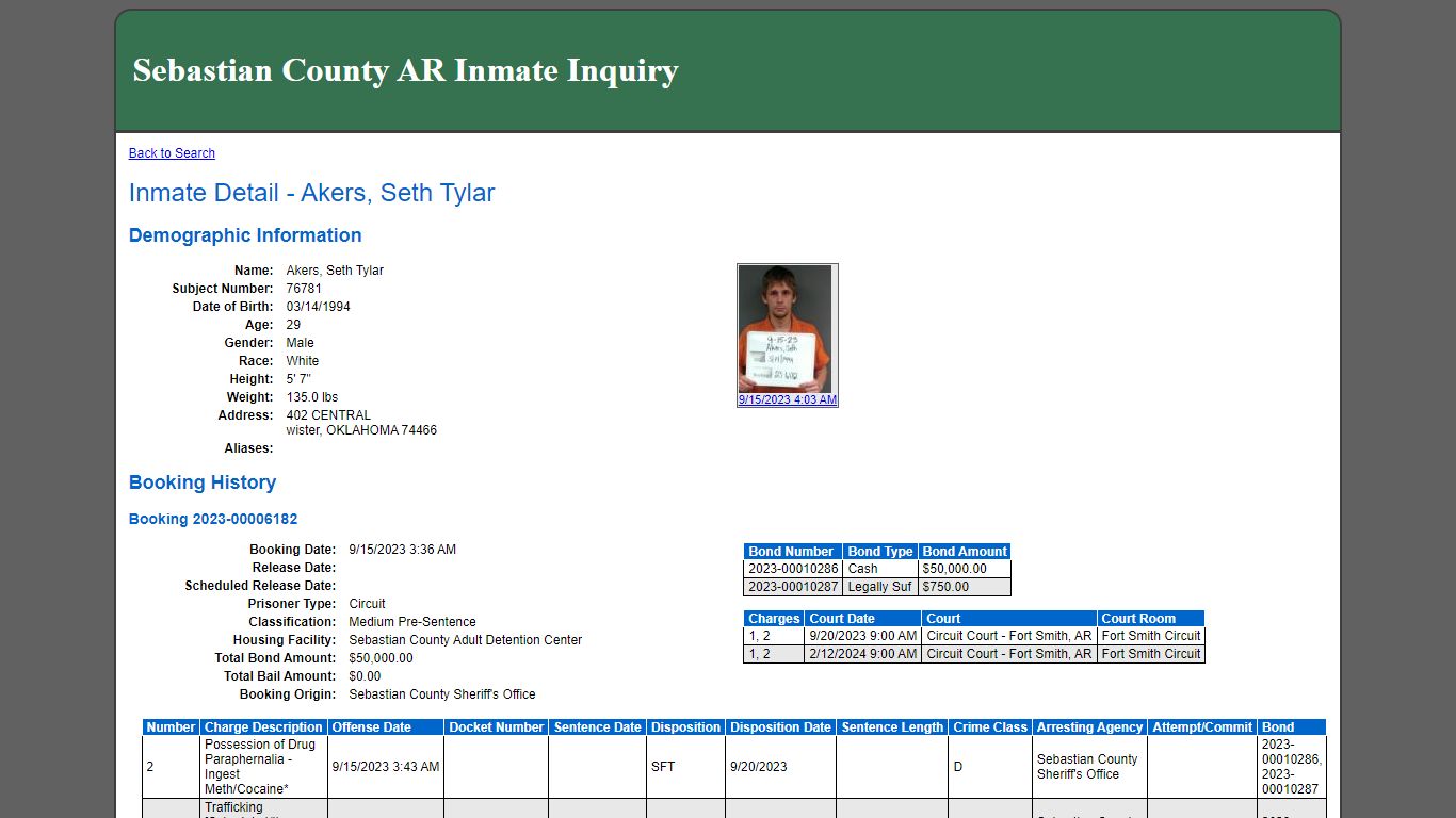 Inmate Detail - Akers, Seth Tylar