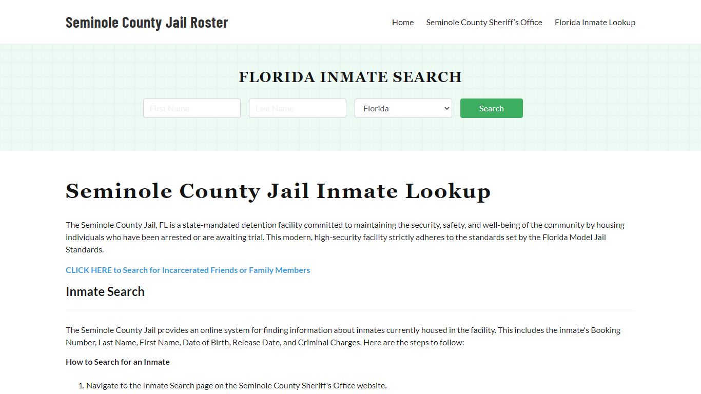 Seminole County Jail Roster Lookup, FL, Inmate Search