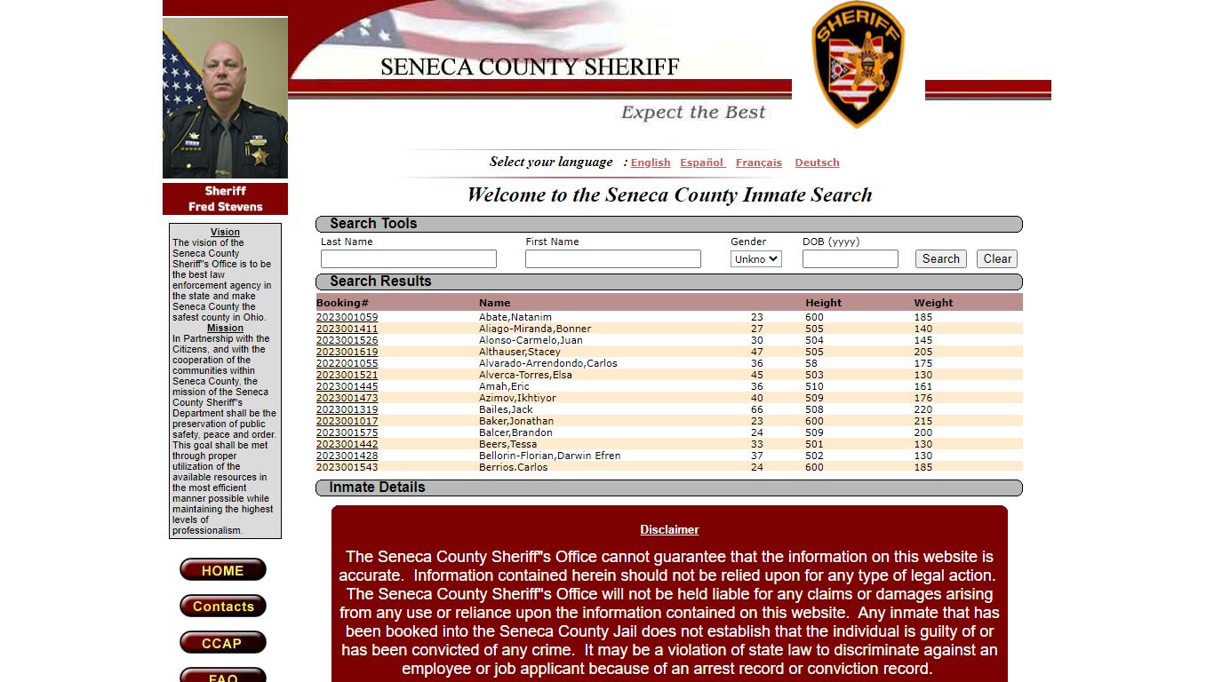 Seneca County Inmate Locator Website