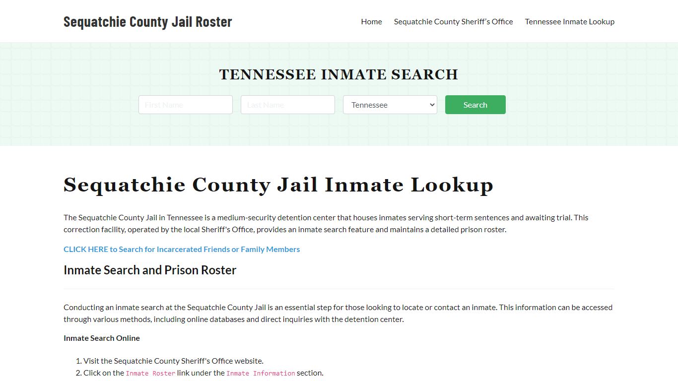 Sequatchie County Jail Roster Lookup, TN, Inmate Search