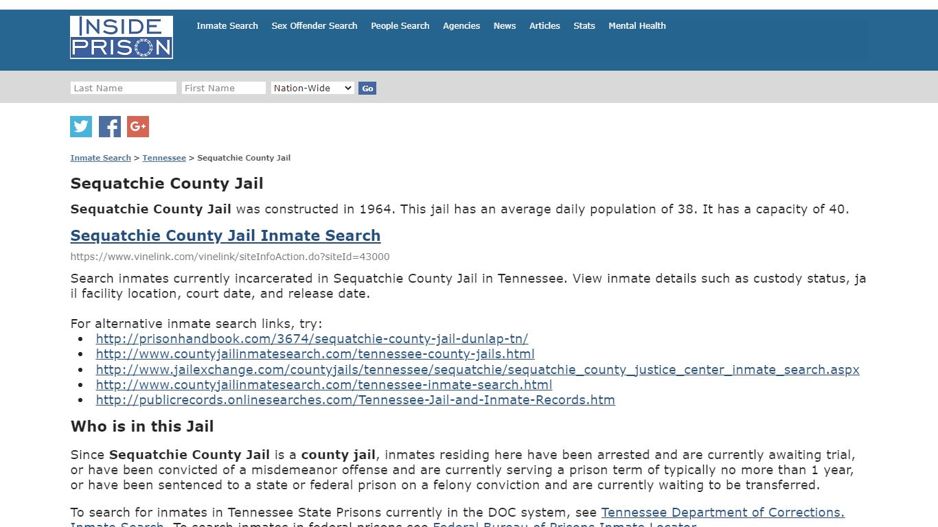 Sequatchie County Jail - Tennessee - Inmate Search - Inside Prison