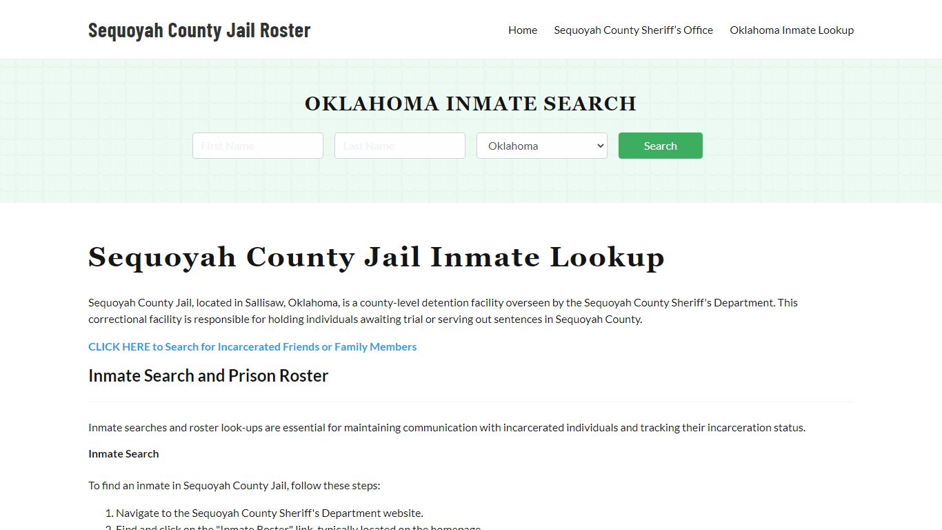 Sequoyah County Jail Roster Lookup, OK, Inmate Search