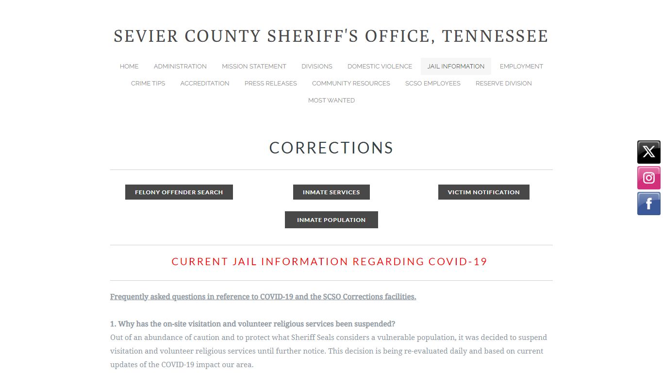 Jail Information - Sevier County Sheriff's Office, Tennessee