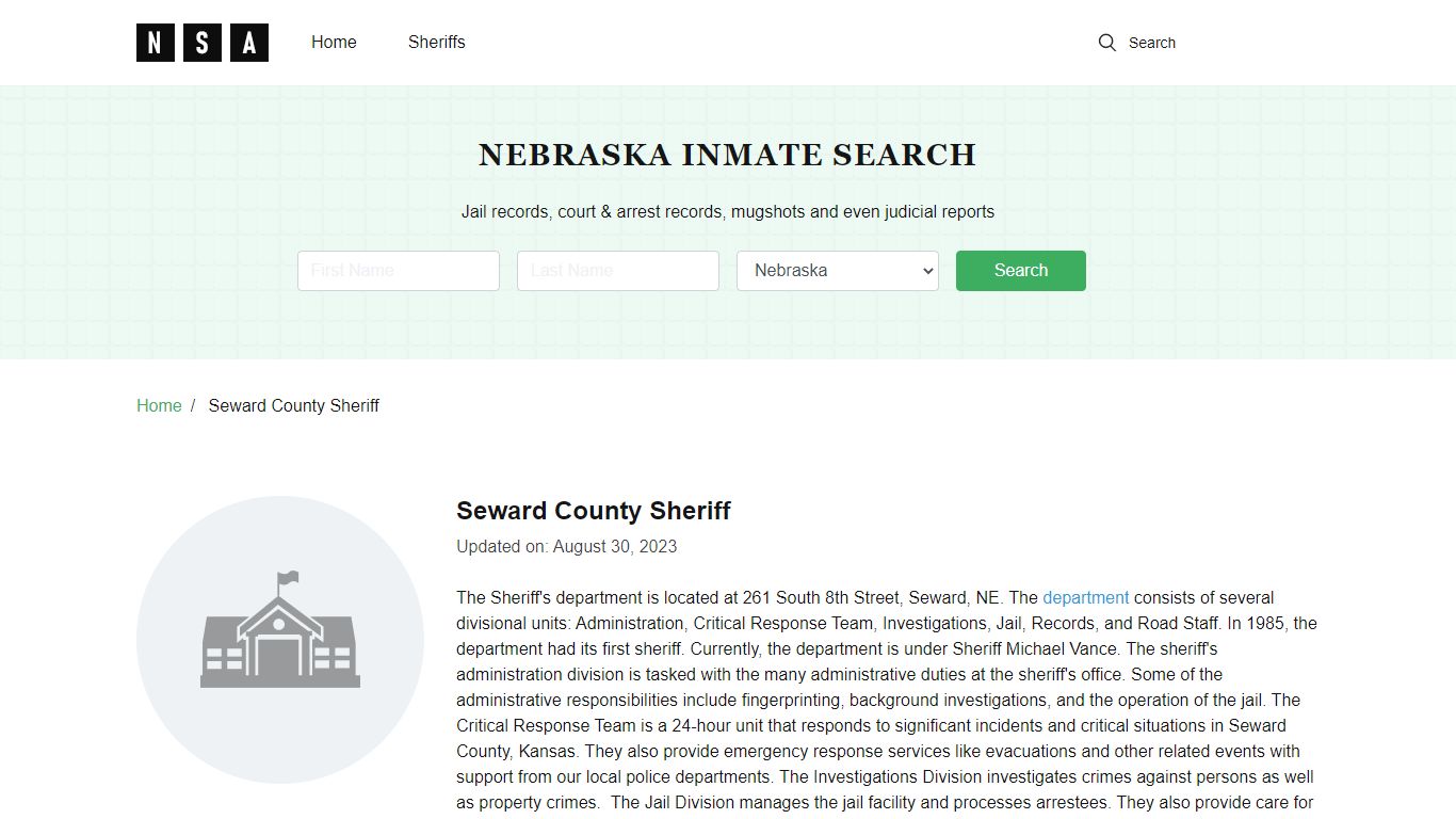 Seward County Sheriff, Nebraska and County Jail Information