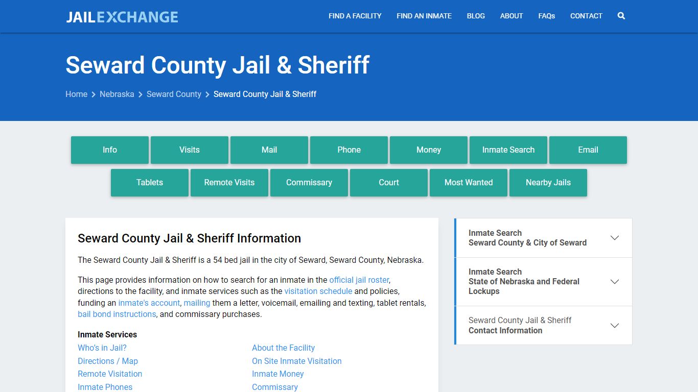 Seward County Jail & Sheriff, NE Inmate Search, Information