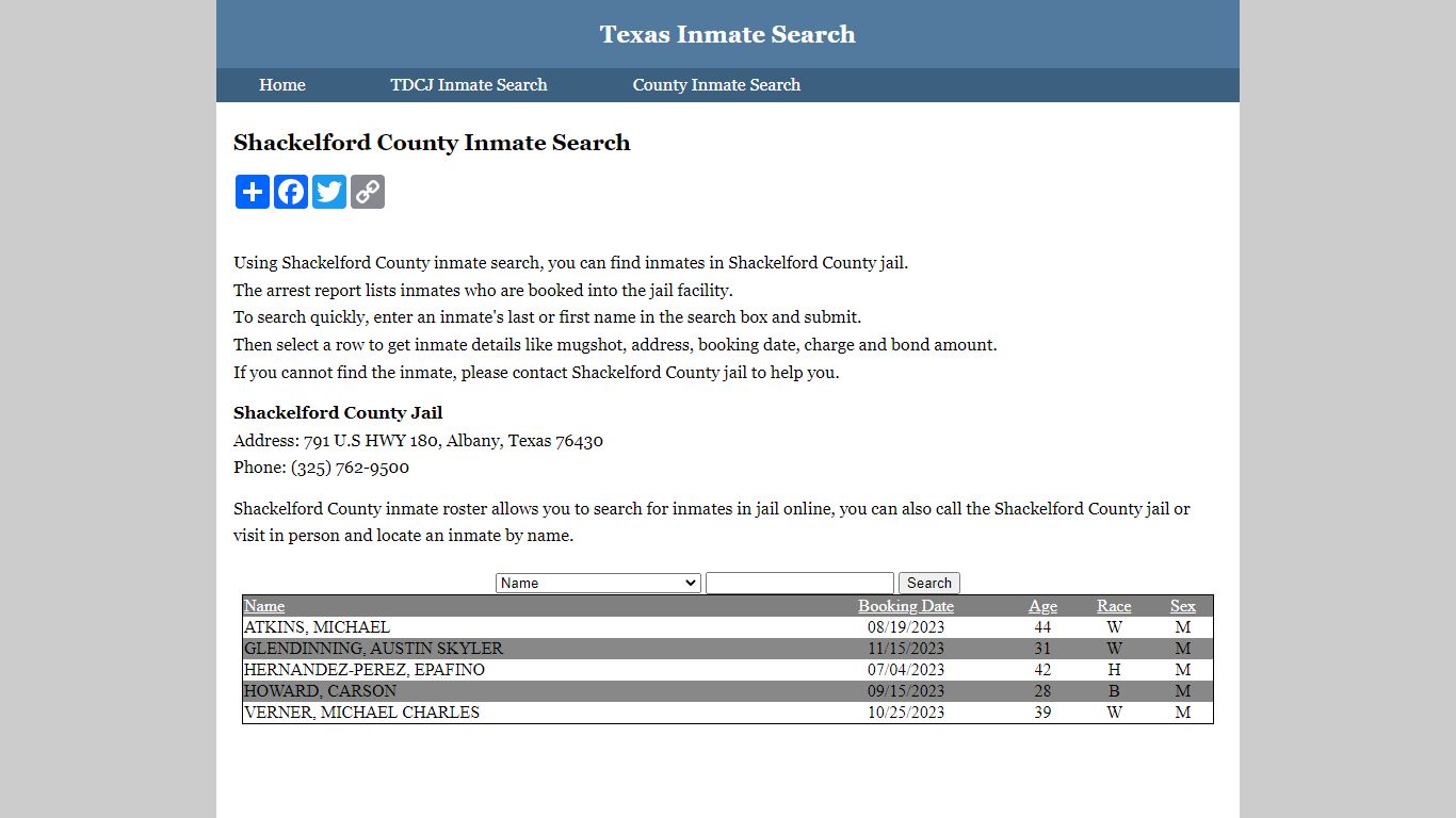Shackelford County Inmate Search