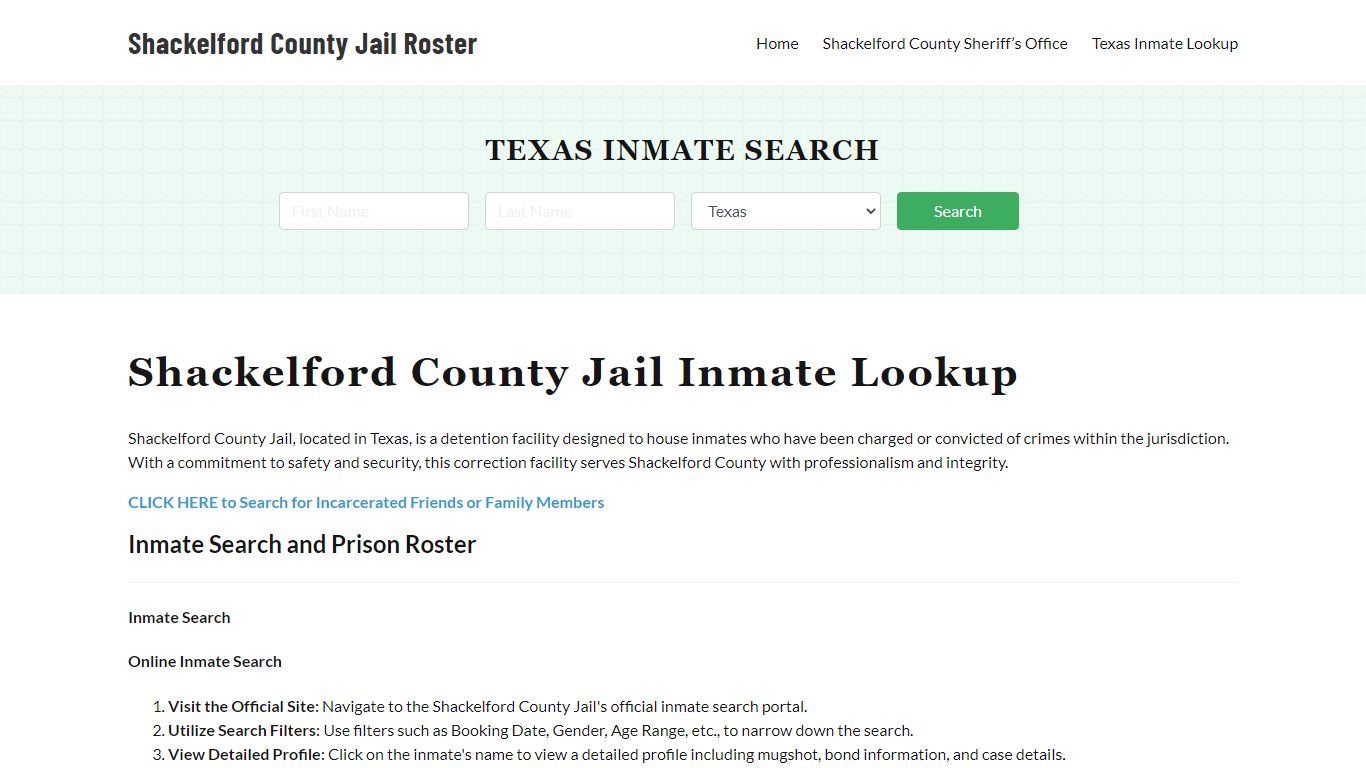 Shackelford County Jail Roster Lookup, TX, Inmate Search
