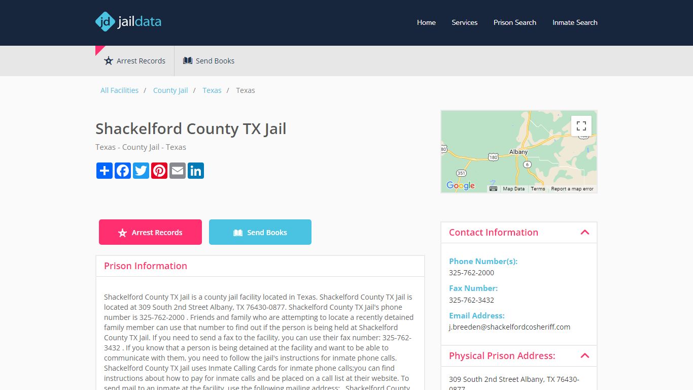 Shackelford County TX Jail Inmate Search and Prisoner Info - Albany, TX