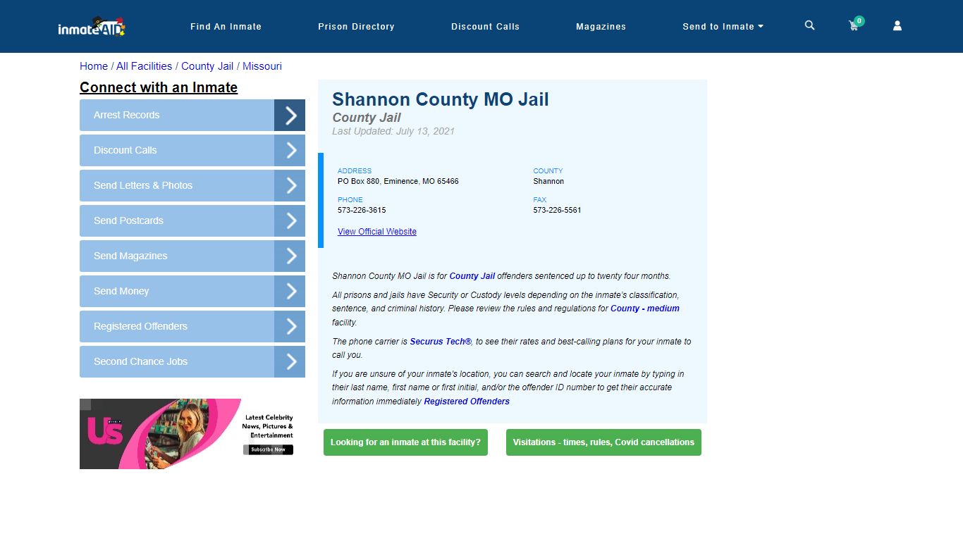Shannon County MO Jail - Inmate Locator - Eminence, MO
