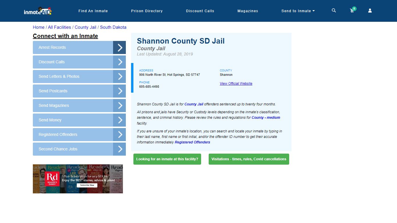 Shannon County SD Jail - Inmate Locator - Hot Springs, SD
