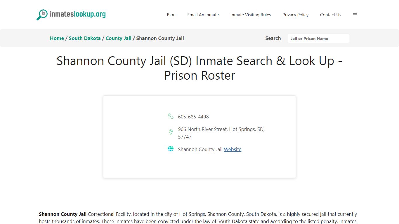 Shannon County Jail (SD) Inmate Search & Look Up - Prison Roster