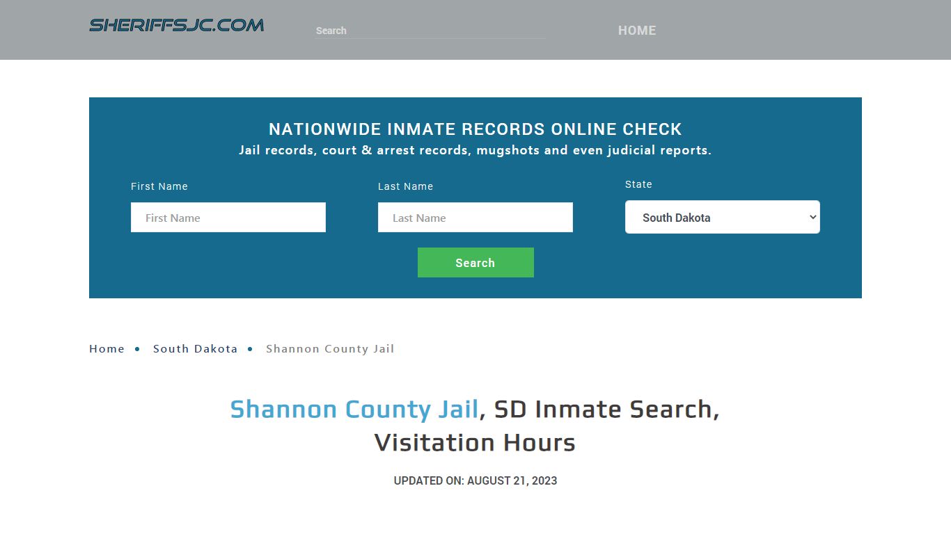 Shannon County Jail, SD Inmate Search, Visitation Hours