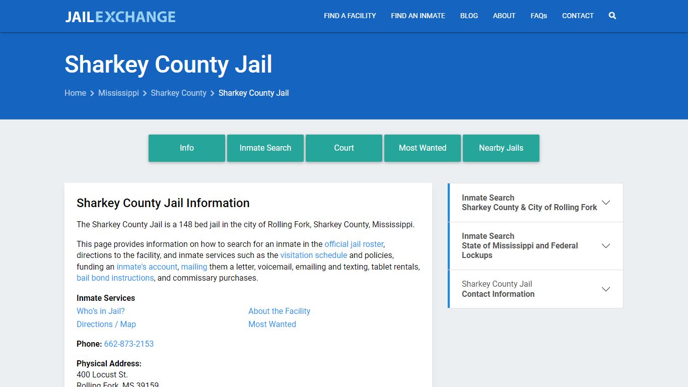 Sharkey County Jail, MS Inmate Search, Information