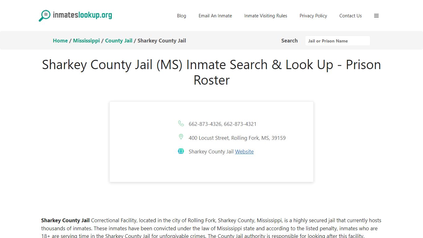 Sharkey County Jail (MS) Inmate Search & Look Up - Prison Roster
