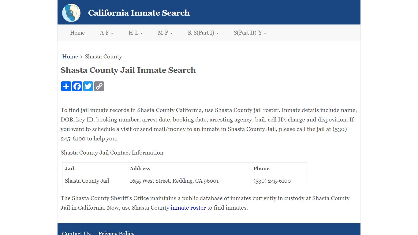 Shasta County Jail Inmate Search