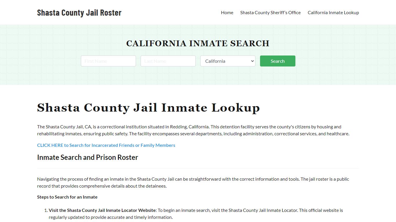 Shasta County Jail Roster Lookup, CA, Inmate Search