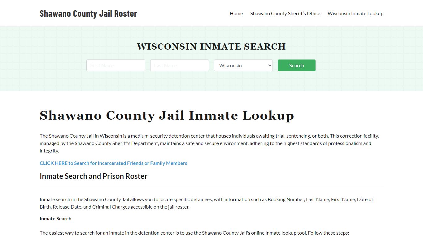 Shawano County Jail Roster Lookup, WI, Inmate Search
