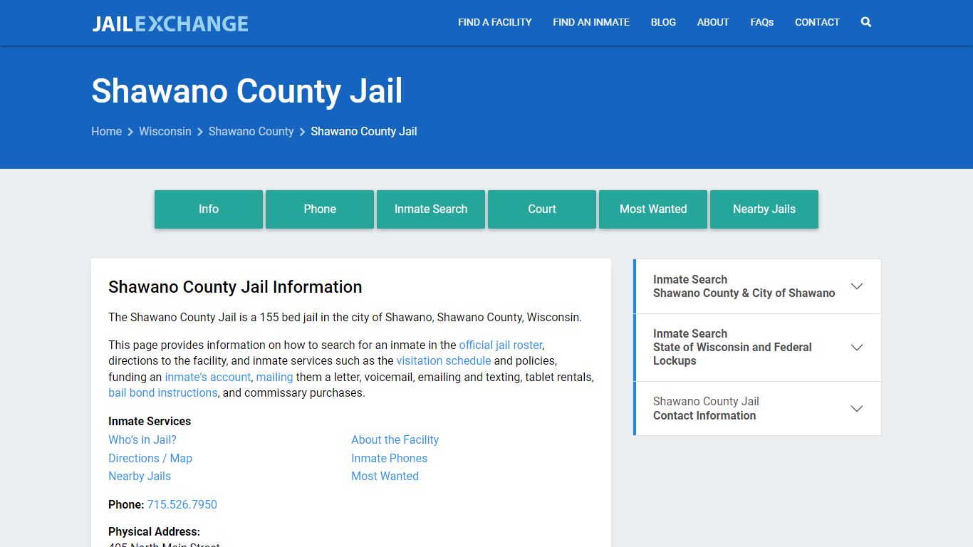 Shawano County Jail, WI Inmate Search, Information