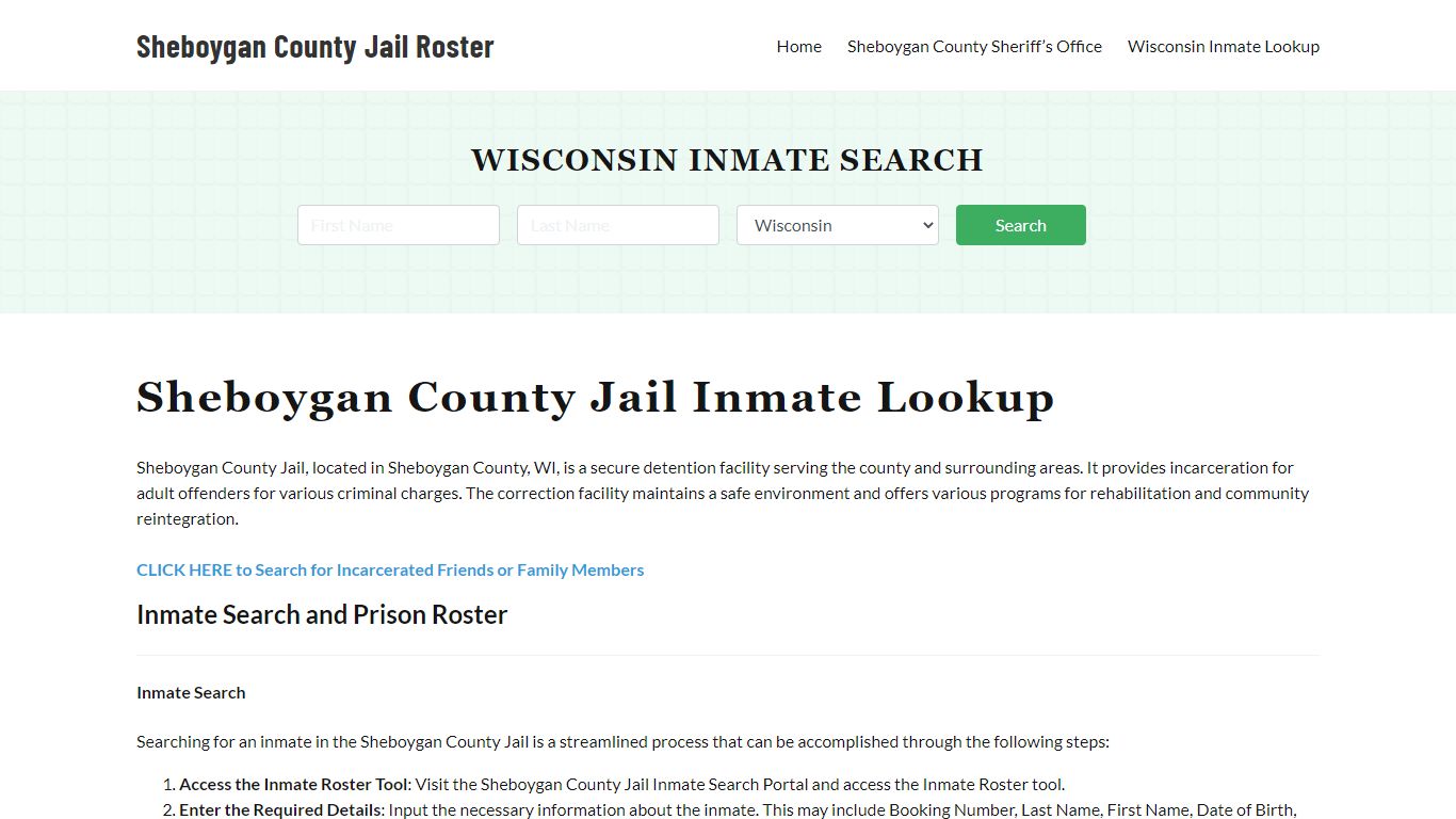 Sheboygan County Jail Roster Lookup, WI, Inmate Search