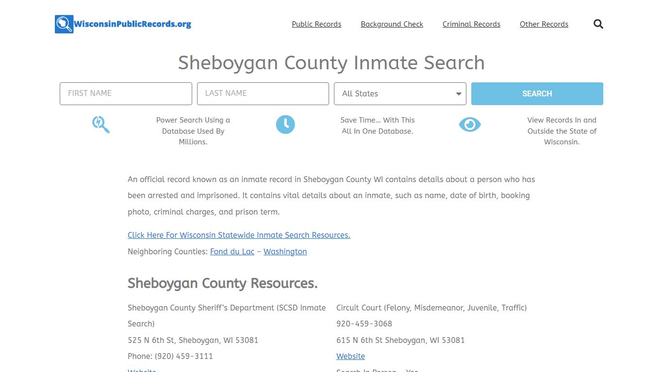 Sheboygan County Inmate Search - SCSD Current & Past Jail Records