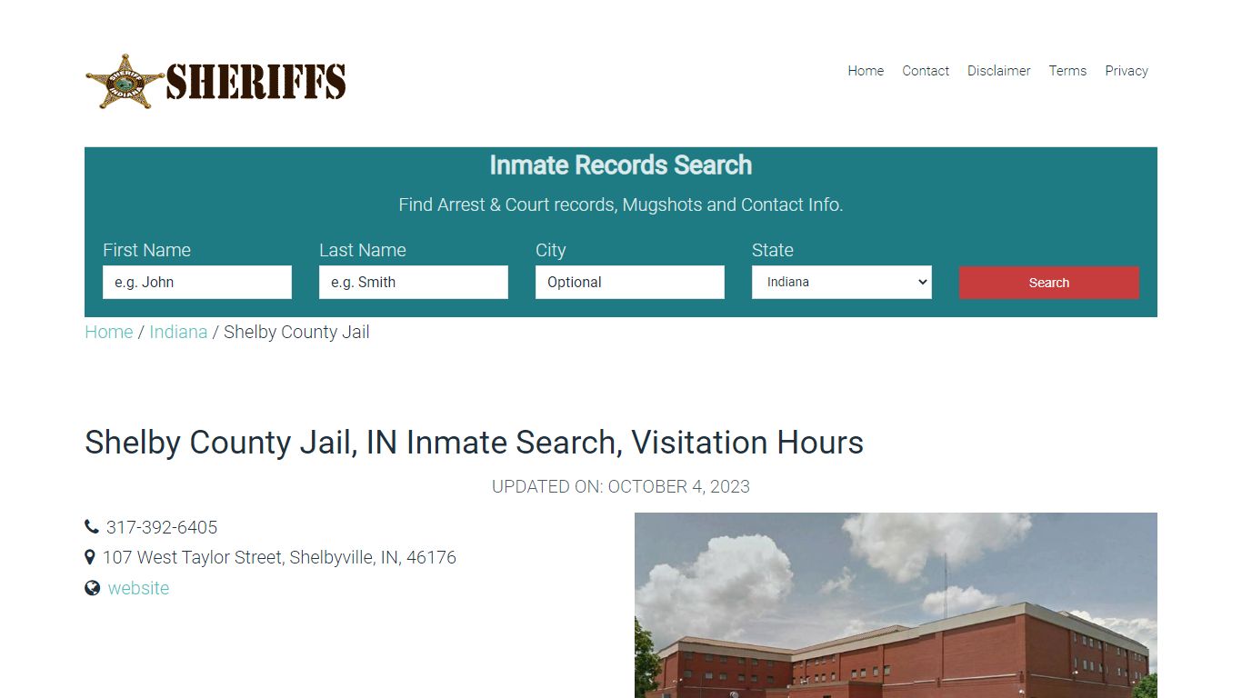 Shelby County Jail, IN Inmate Search, Visitation Hours