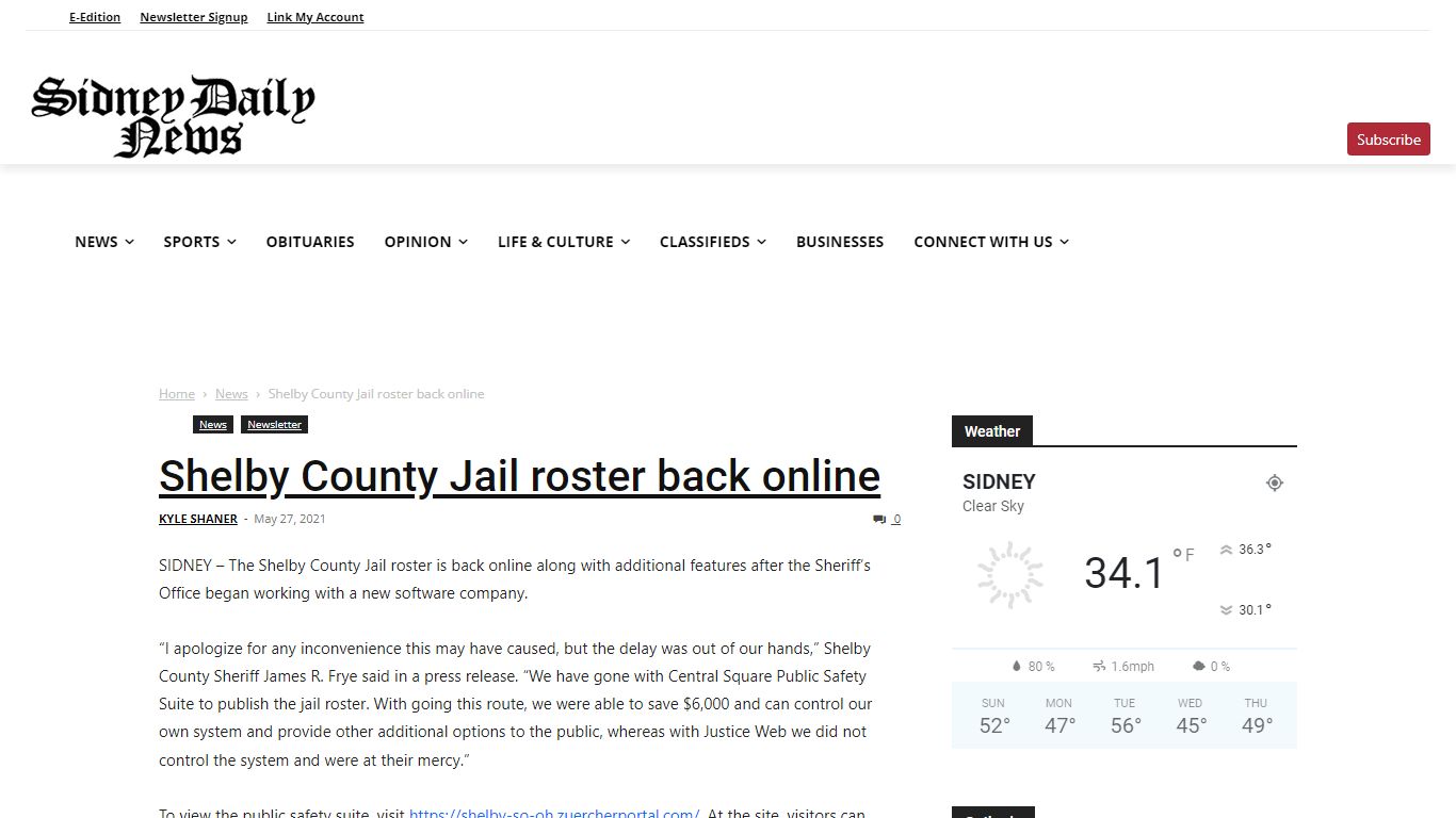 Shelby County Jail roster back online - Sidney Daily News