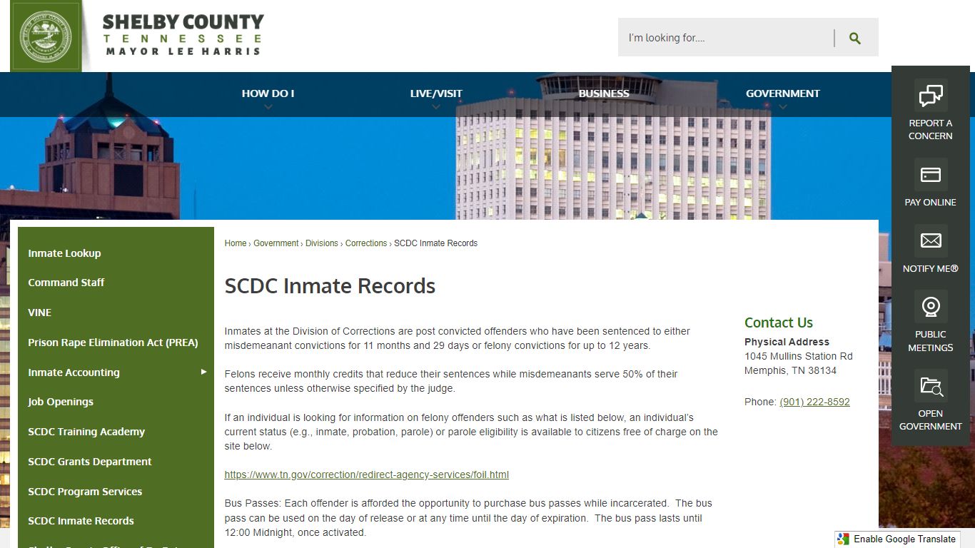 SCDC Inmate Records | Shelby County, TN - Official Website