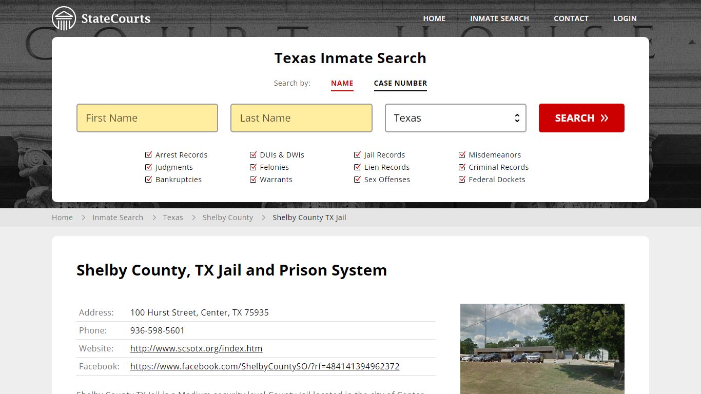Shelby County TX Jail Inmate Records Search, Texas - StateCourts