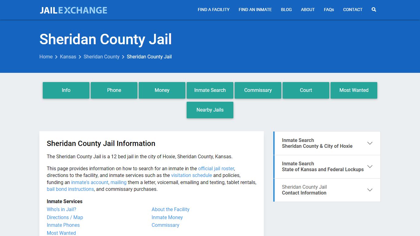 Sheridan County Jail, KS Inmate Search, Information