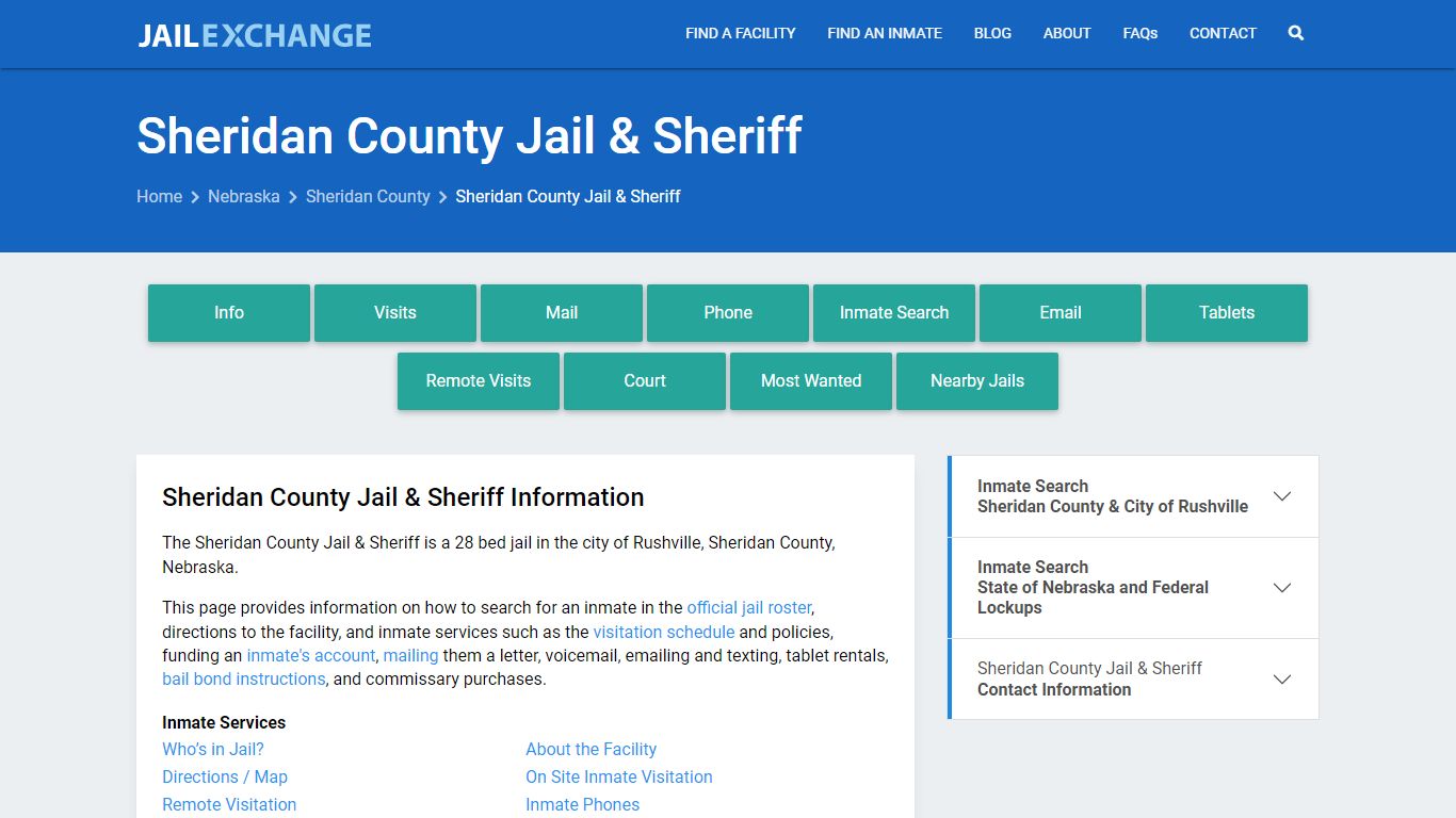 Sheridan County Jail & Sheriff, NE Inmate Search, Information