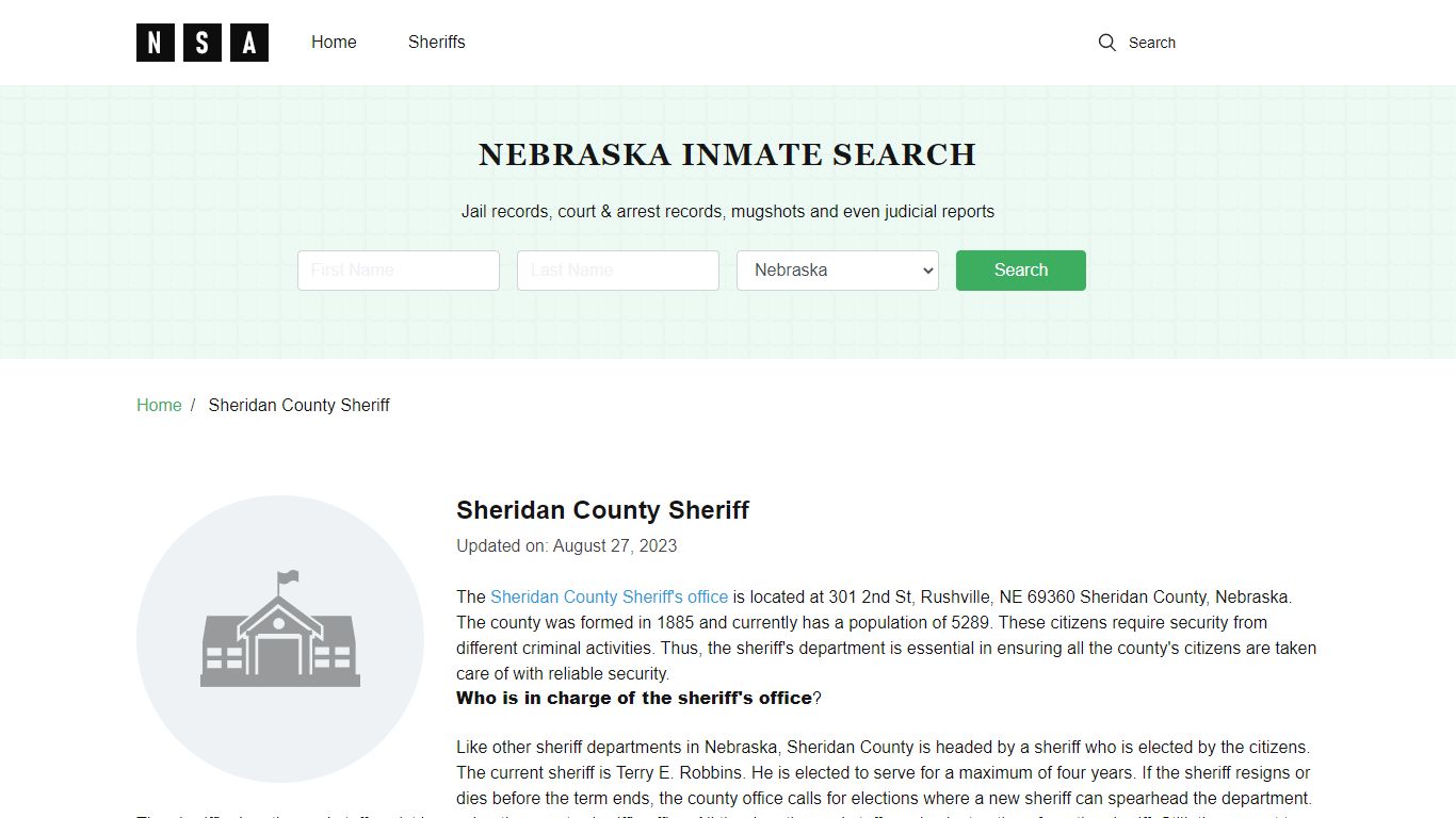 Sheridan County Sheriff, Nebraska and County Jail Information
