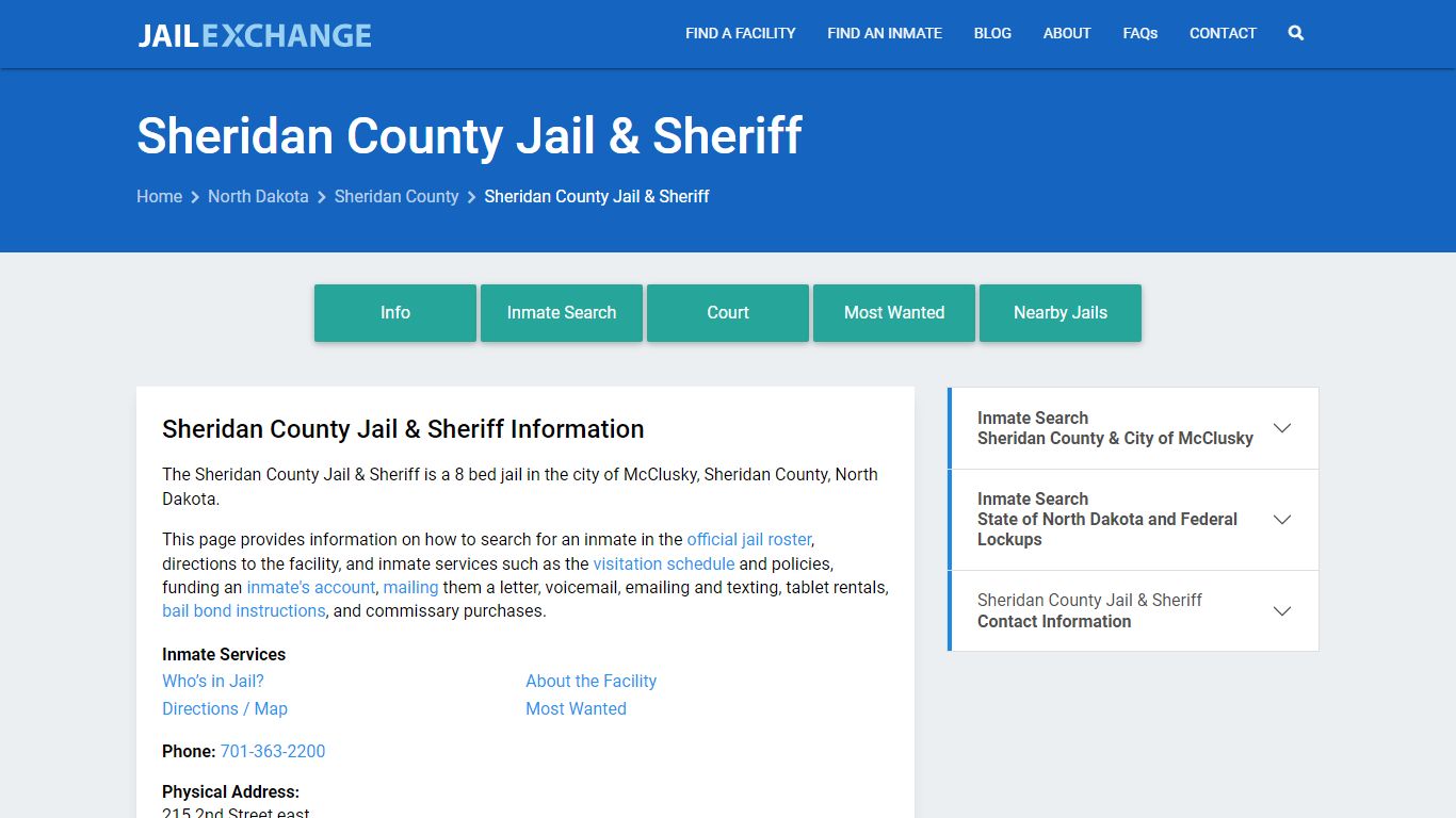 Sheridan County Jail & Sheriff, ND Inmate Search, Information