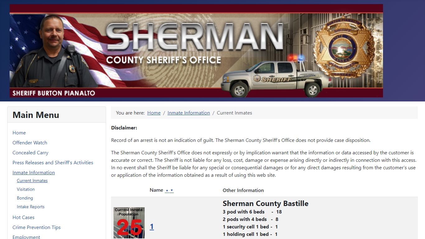 Current Inmates - Sherman County Sheriff
