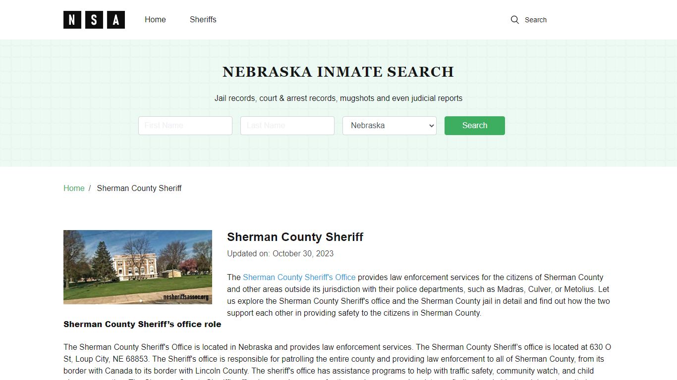 Sherman County Sheriff, Nebraska and County Jail Information
