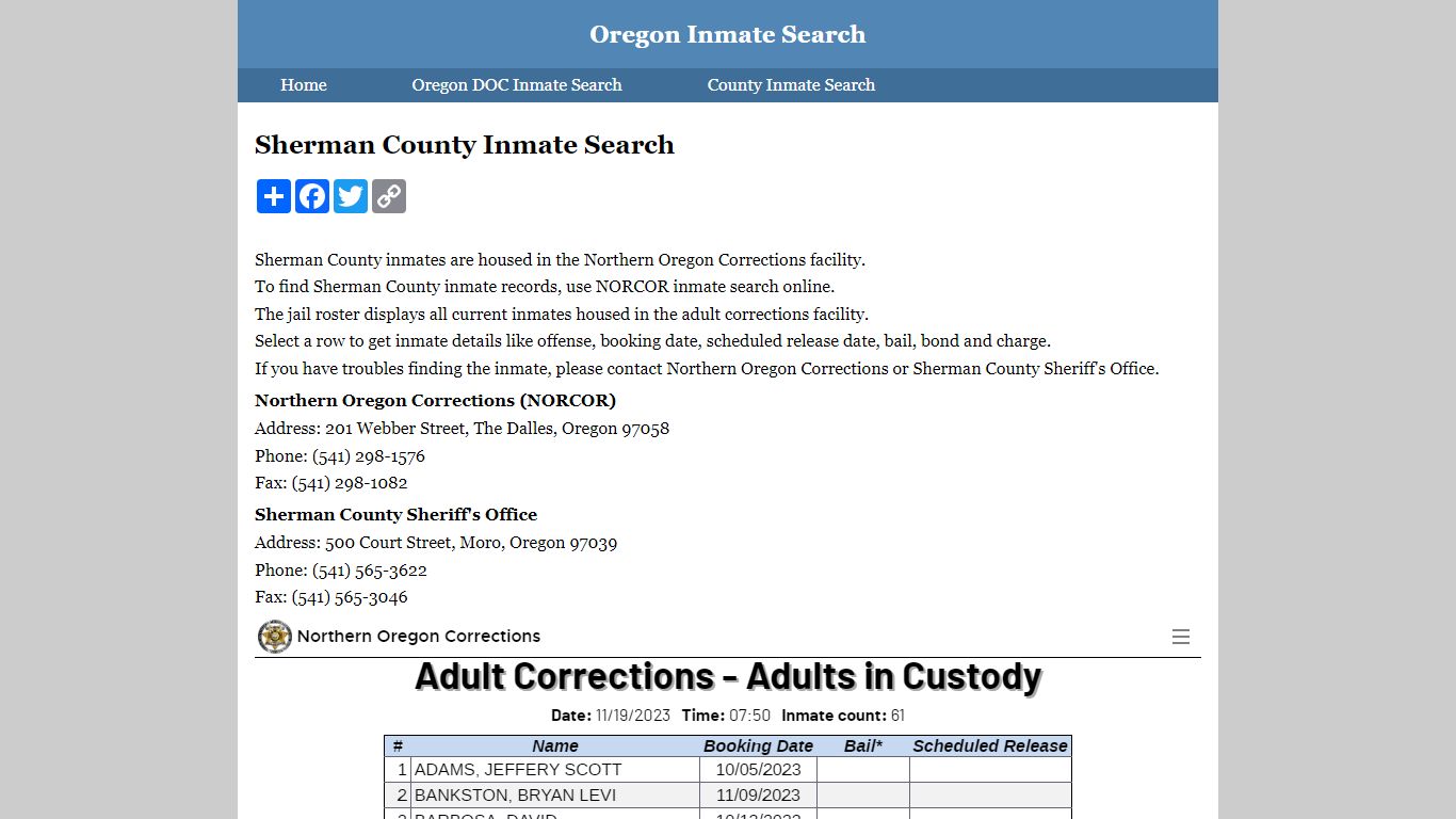 Sherman County Inmate Search