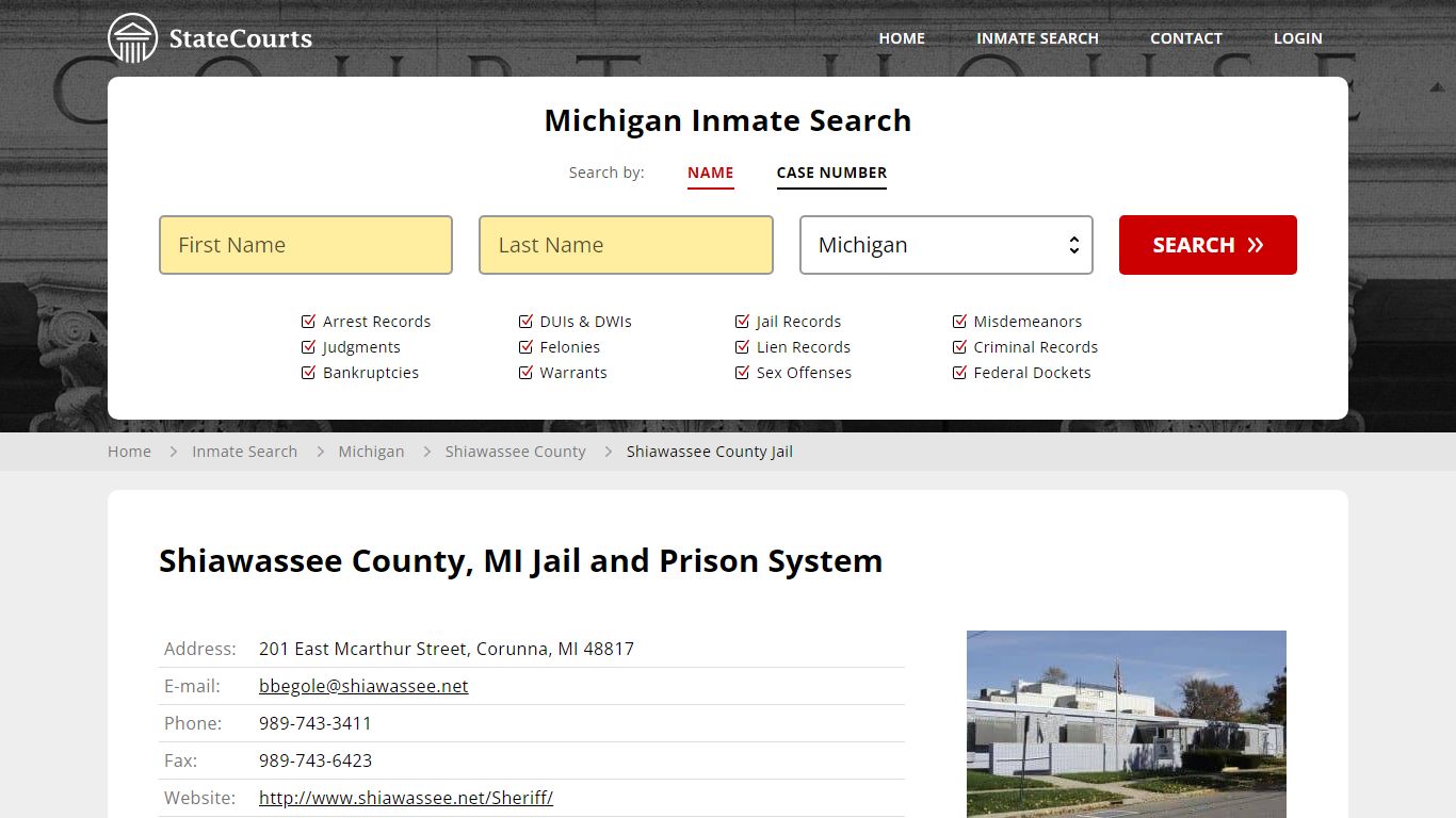 Shiawassee County Jail Inmate Records Search, Michigan - StateCourts