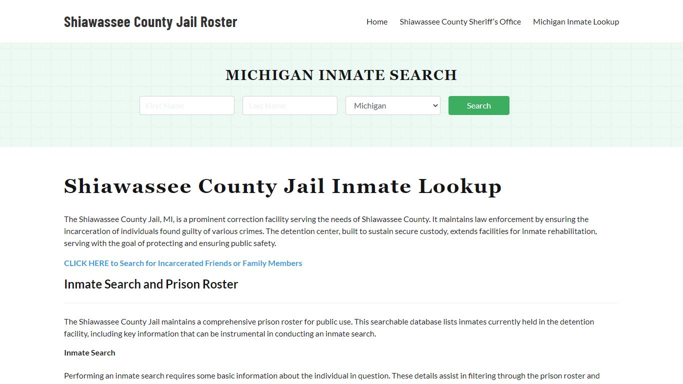 Shiawassee County Jail Roster Lookup, MI, Inmate Search