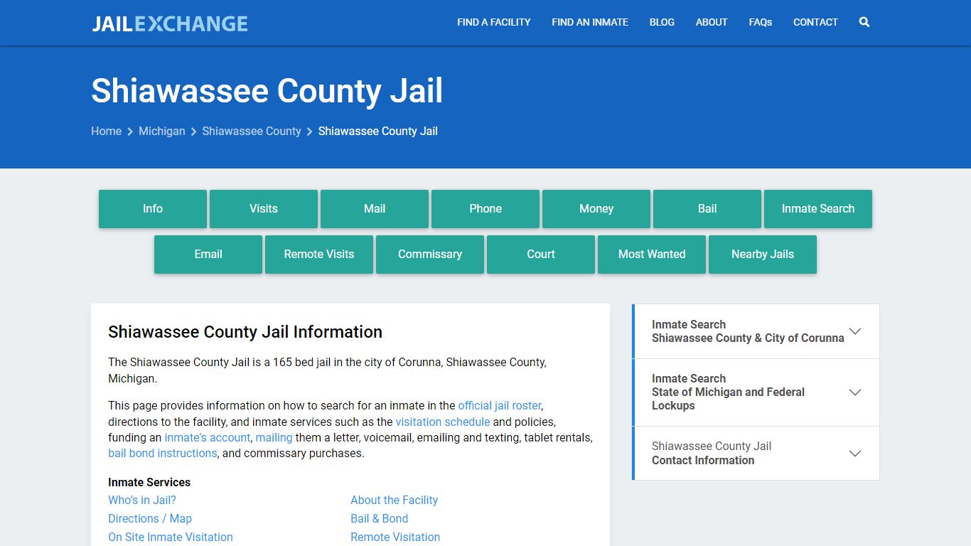 Shiawassee County Jail, MI Inmate Search, Information